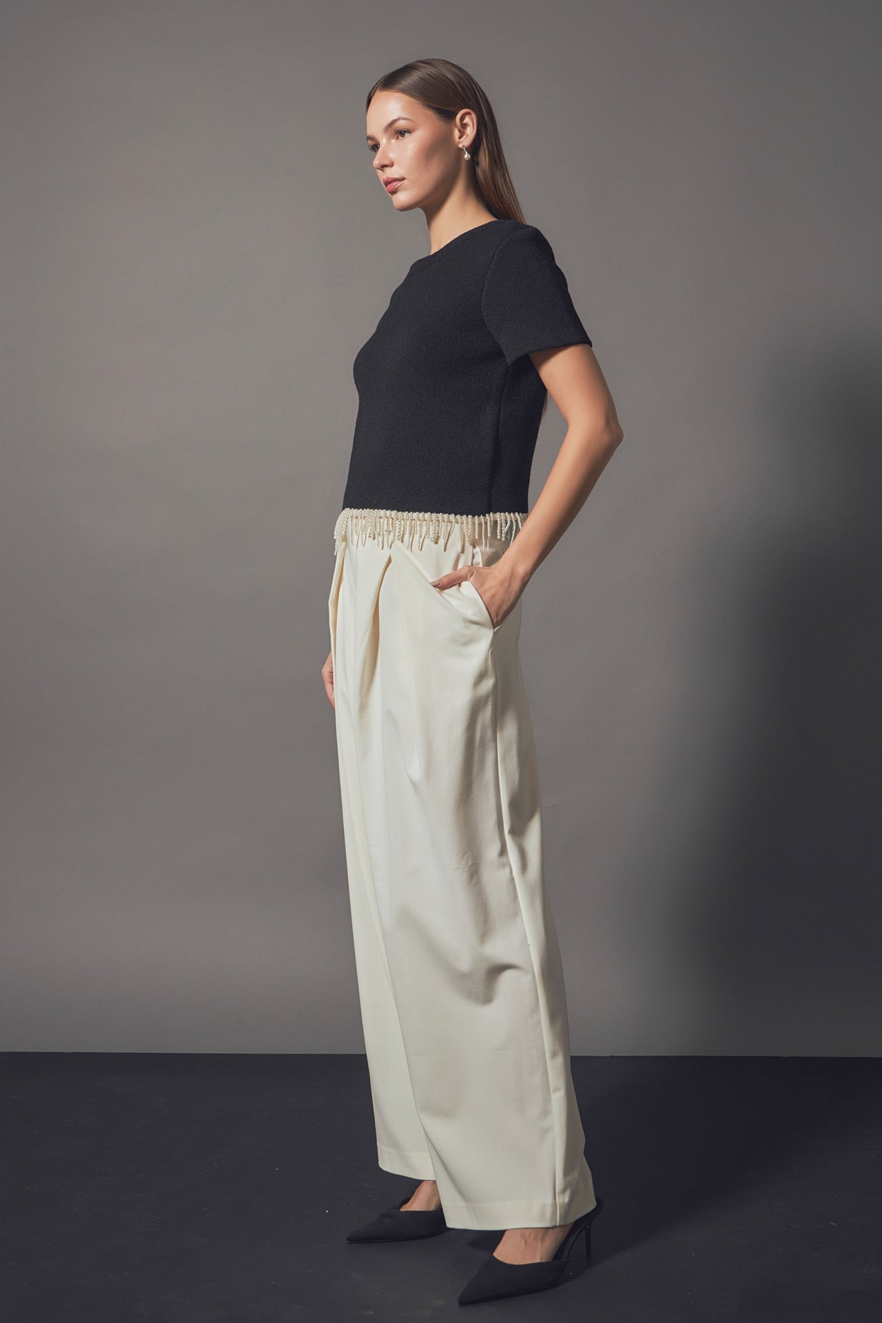 ENDLESS ROSE - Premium Pearl Trim Knit Top - TOPS available at Objectrare