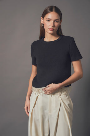ENDLESS ROSE - Premium Pearl Trim Knit Top - TOPS available at Objectrare