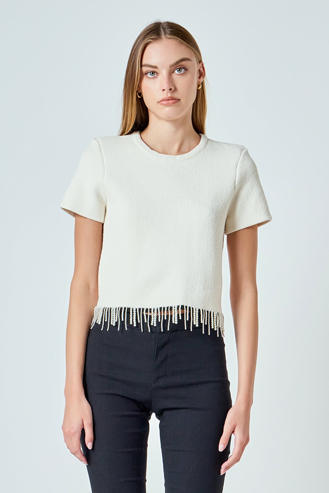 ENDLESS ROSE - Premium Pearl Trim Knit Top - TOPS available at Objectrare