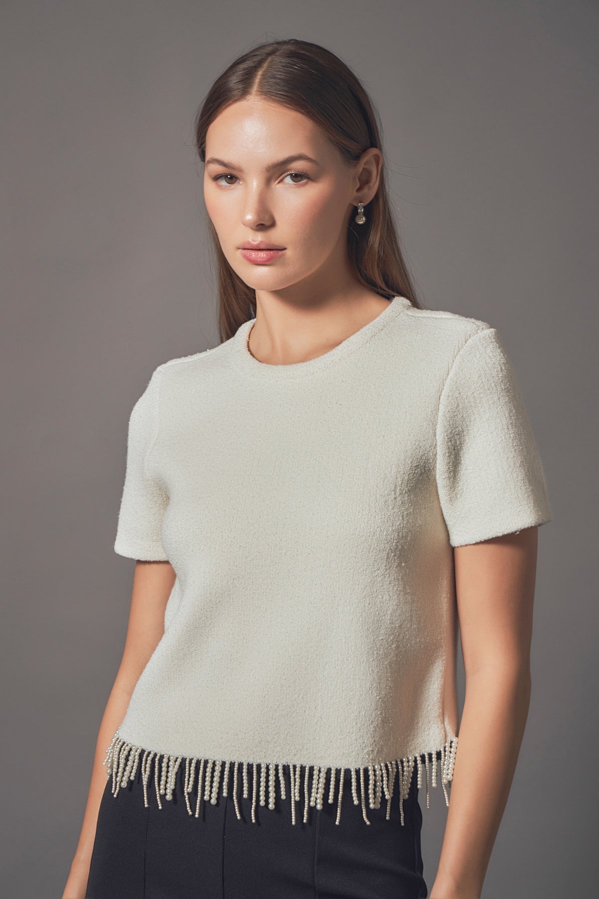 ENDLESS ROSE - Premium Pearl Trim Knit Top - TOPS available at Objectrare