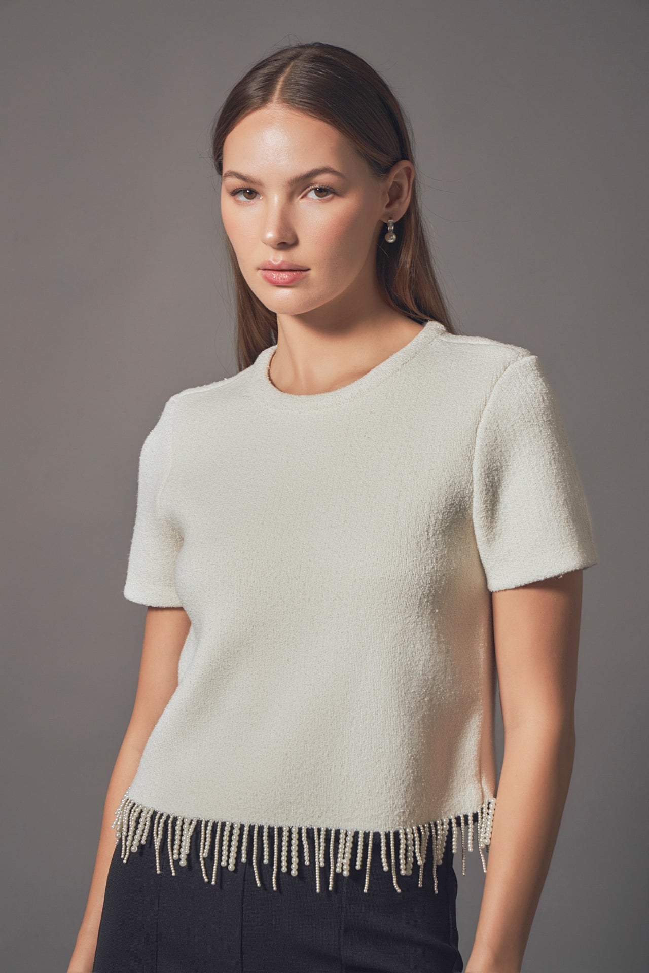 Endless Rose - Premium Pearl Trim Knit Top