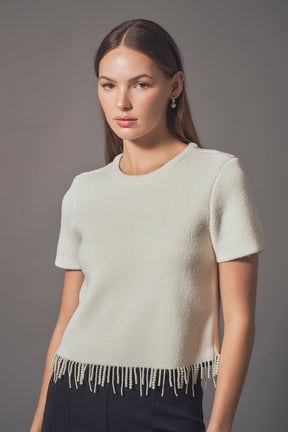 ENDLESS ROSE - Endless Rose - Premium Pearl Trim Knit Top - TOPS available at Objectrare