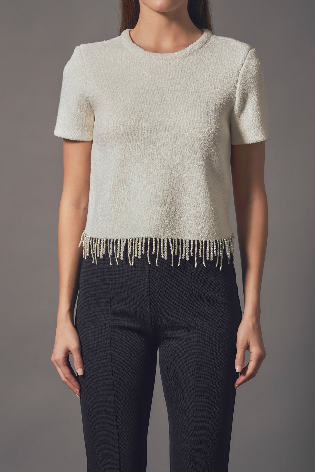 ENDLESS ROSE - Endless Rose - Premium Pearl Trim Knit Top - TOPS available at Objectrare