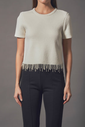 Endless Rose - Premium Pearl Trim Knit Top