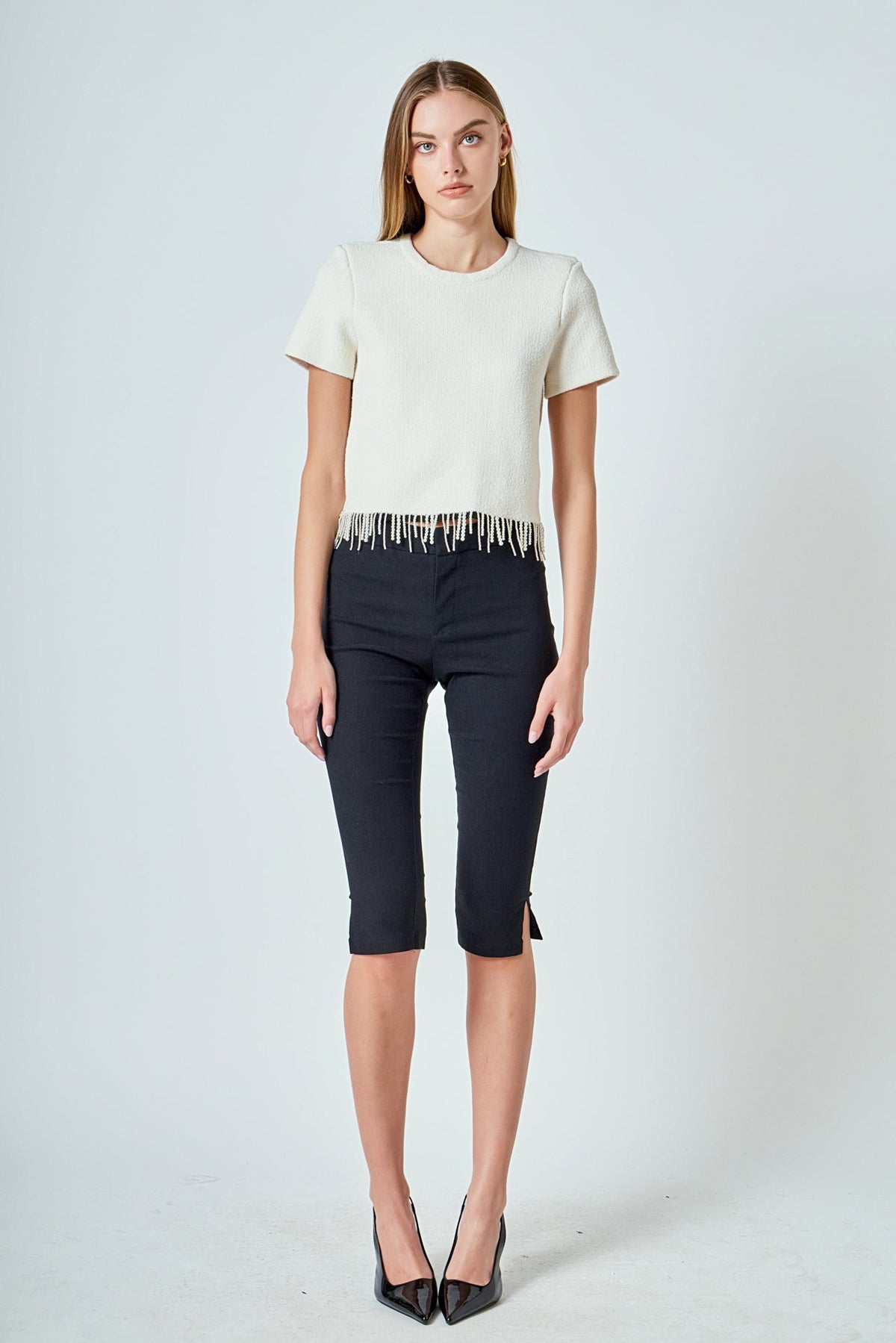 ENDLESS ROSE - Premium Pearl Trim Knit Top - TOPS available at Objectrare