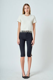 ENDLESS ROSE - Premium Pearl Trim Knit Top - TOPS available at Objectrare