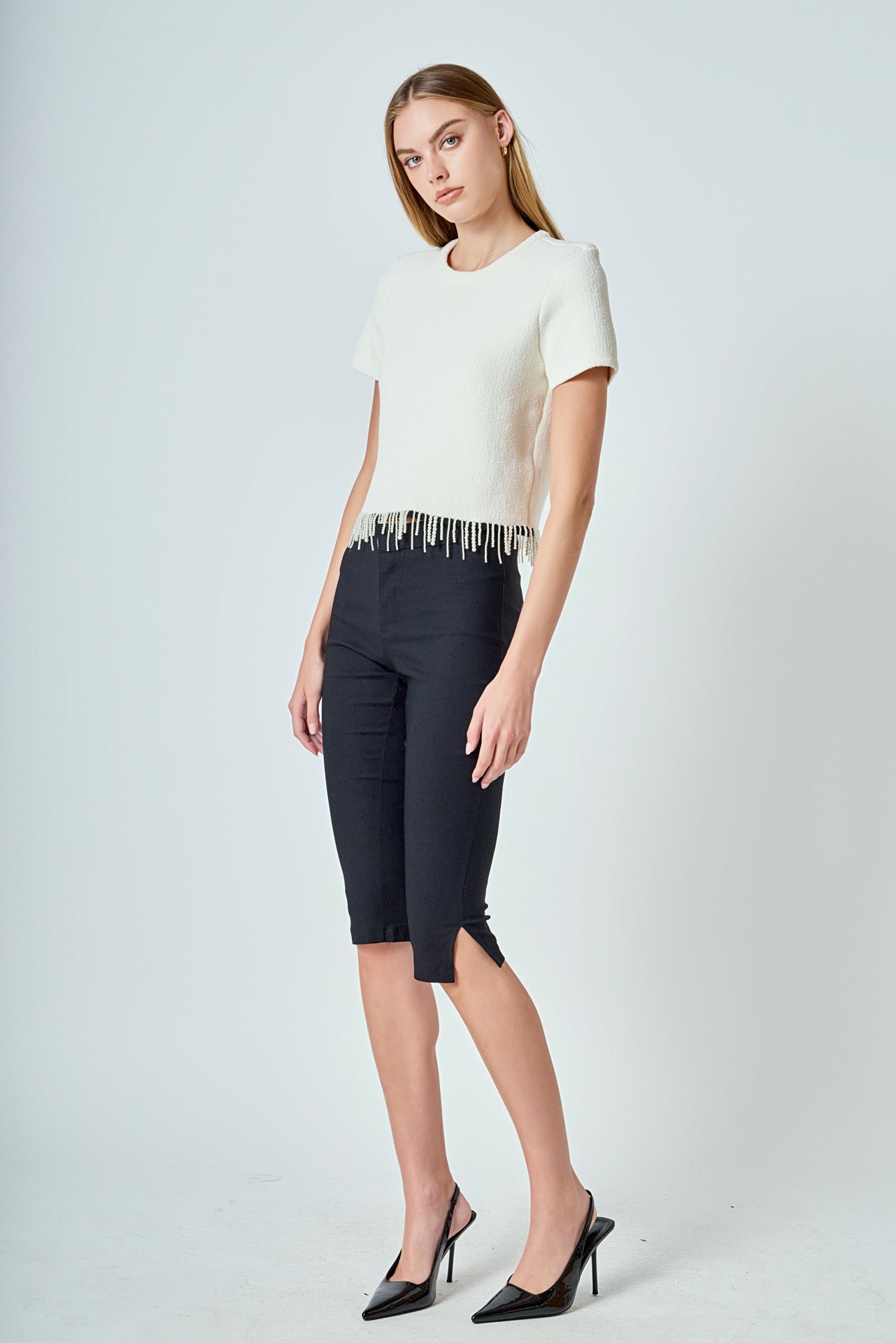 ENDLESS ROSE - Premium Pearl Trim Knit Top - TOPS available at Objectrare