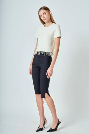 ENDLESS ROSE - Premium Pearl Trim Knit Top - TOPS available at Objectrare