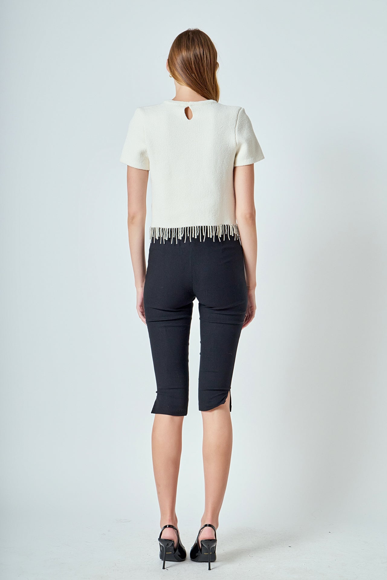 ENDLESS ROSE - Premium Pearl Trim Knit Top - TOPS available at Objectrare