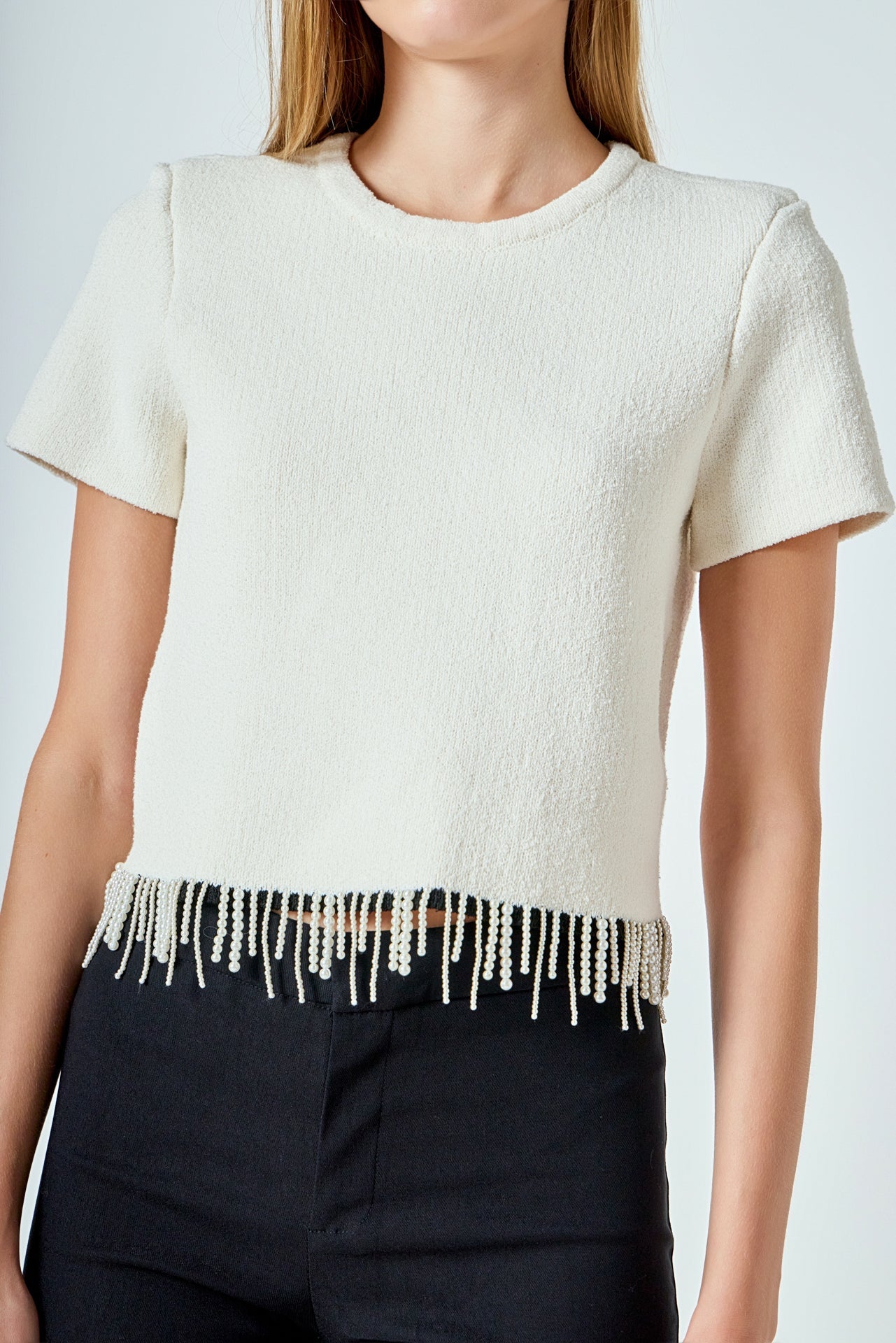 ENDLESS ROSE - Premium Pearl Trim Knit Top - TOPS available at Objectrare