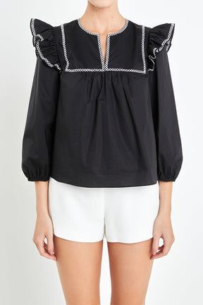 ENGLISH FACTORY - English Factory - Black & White Contrast Embroidery Top - TOPS available at Objectrare