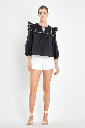 Black & White Contrast Embroidery Top