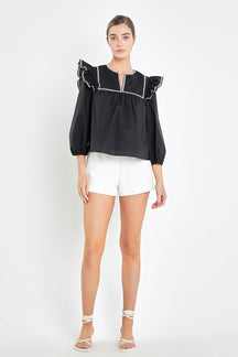 ENGLISH FACTORY - English Factory - Black & White Contrast Embroidery Top - TOPS available at Objectrare