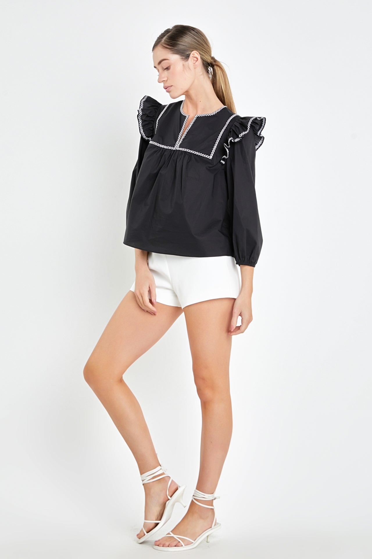 ENGLISH FACTORY - English Factory - Black & White Contrast Embroidery Top - TOPS available at Objectrare