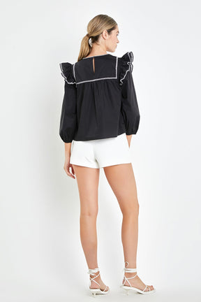 ENGLISH FACTORY - English Factory - Black & White Contrast Embroidery Top - TOPS available at Objectrare