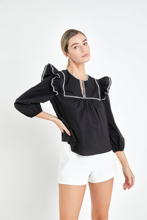 Black & White Contrast Embroidery Top