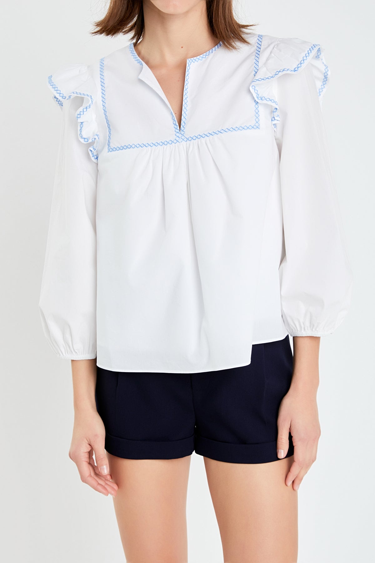 ENGLISH FACTORY - Contrast Embroidery Top - TOPS available at Objectrare