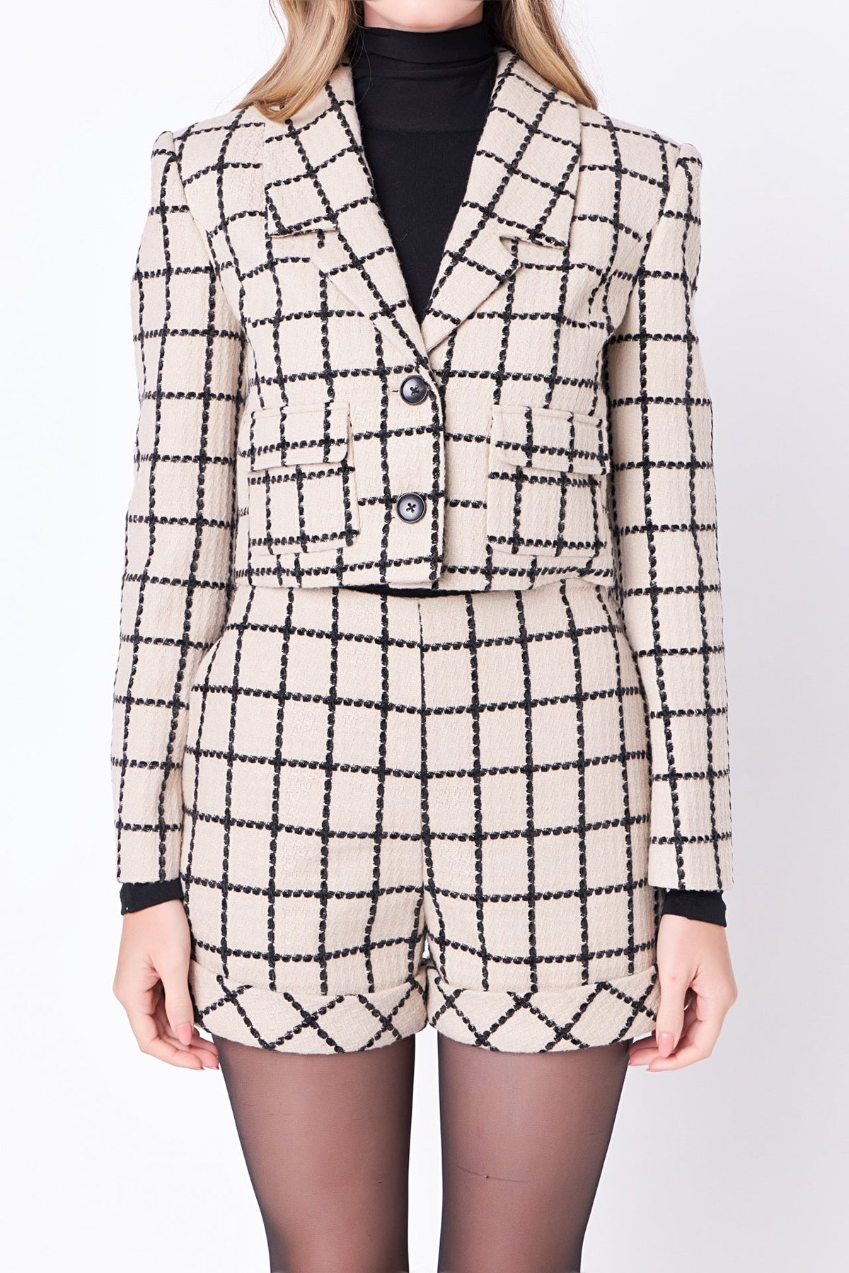 ENGLISH FACTORY - English Factory - Plaid Cropped Blazer - BLAZERS available at Objectrare