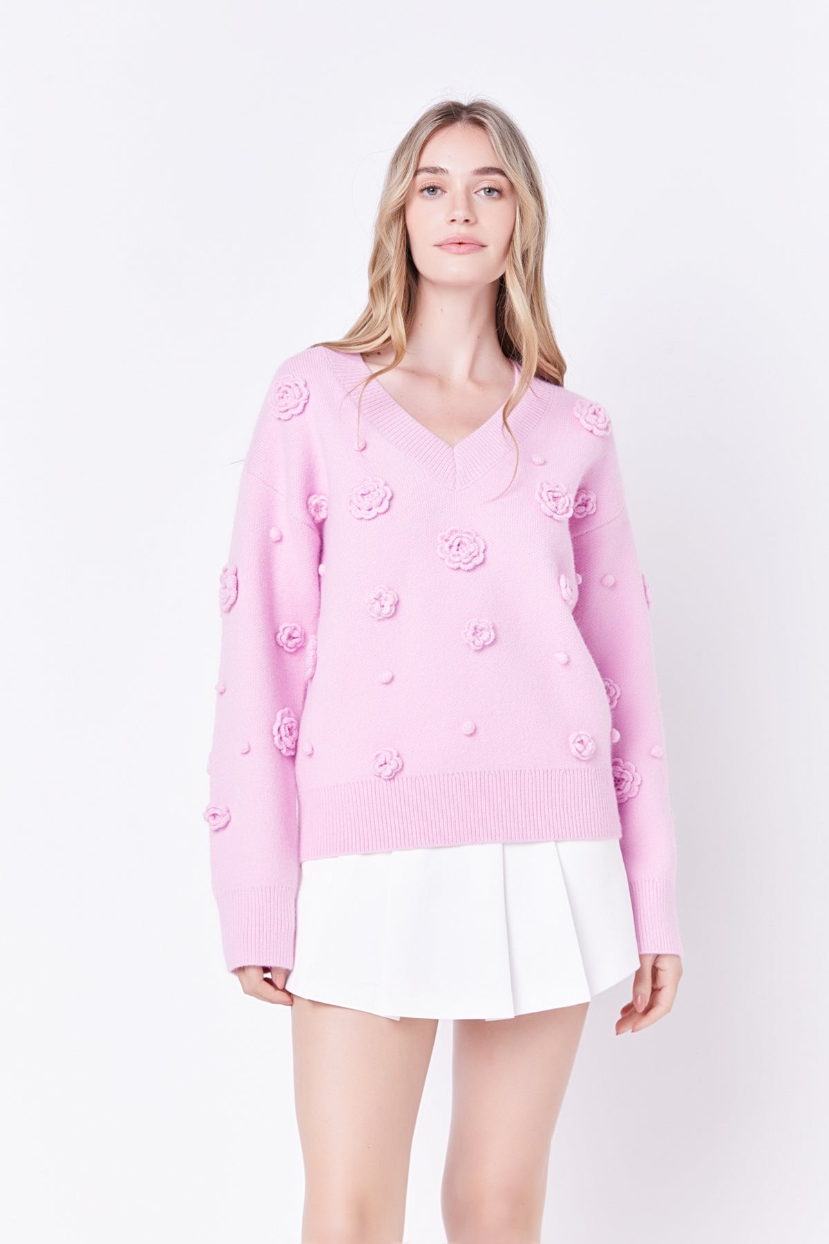 ENGLISH FACTORY - Flower V-neckline Sweater - TOPS available at Objectrare