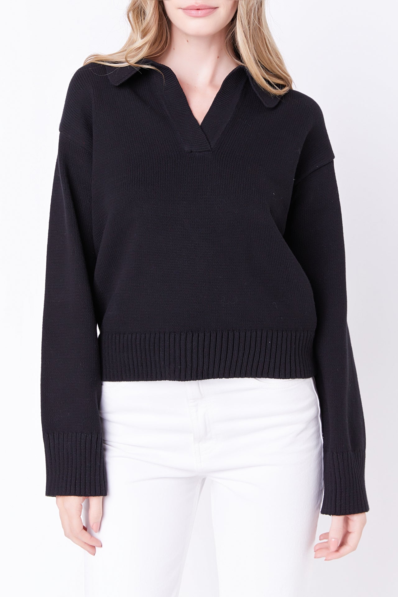 ENGLISH FACTORY - V-neckline with Collar Sweater - SWEATERS & KNITS available at Objectrare