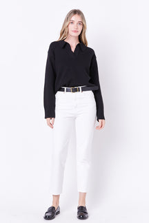 ENGLISH FACTORY - V-neckline with Collar Sweater - SWEATERS & KNITS available at Objectrare