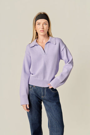 ENGLISH FACTORY - V-neckline with Collar Sweater - SWEATERS & KNITS available at Objectrare