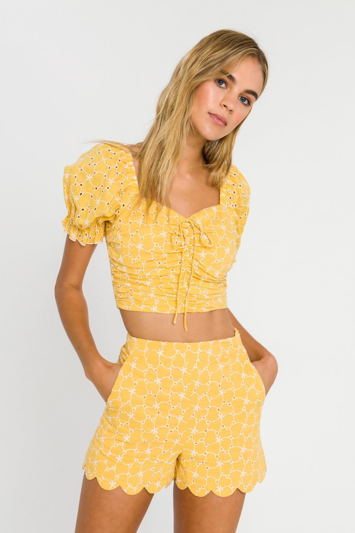 Eyelet Ruched Crop Top