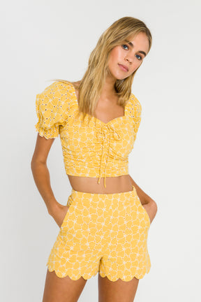Eyelet Ruched Crop Top