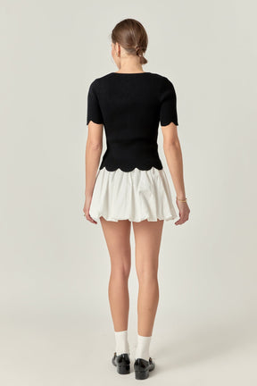 ENGLISH FACTORY - Scalloped Hem Square Neck Sweater - SWEATERS & KNITS available at Objectrare