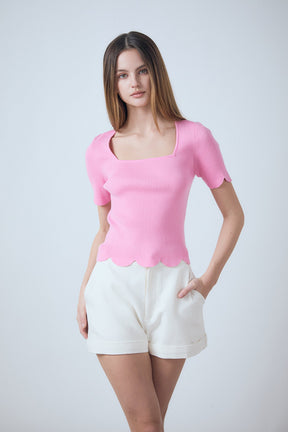 ENGLISH FACTORY - Scallop Hem Square Neck Sweater - SWEATERS & KNITS available at Objectrare
