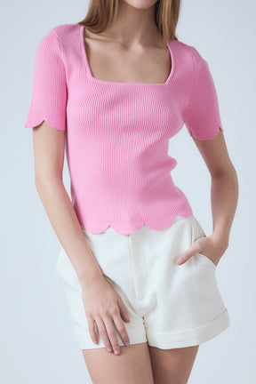 ENGLISH FACTORY - Scallop Hem Square Neck Sweater - SWEATERS & KNITS available at Objectrare