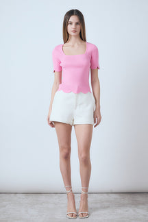 ENGLISH FACTORY - Scalloped Hem Square Neck Sweater - SWEATERS & KNITS available at Objectrare