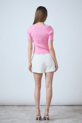 ENGLISH FACTORY - Scalloped Hem Square Neck Sweater - SWEATERS & KNITS available at Objectrare
