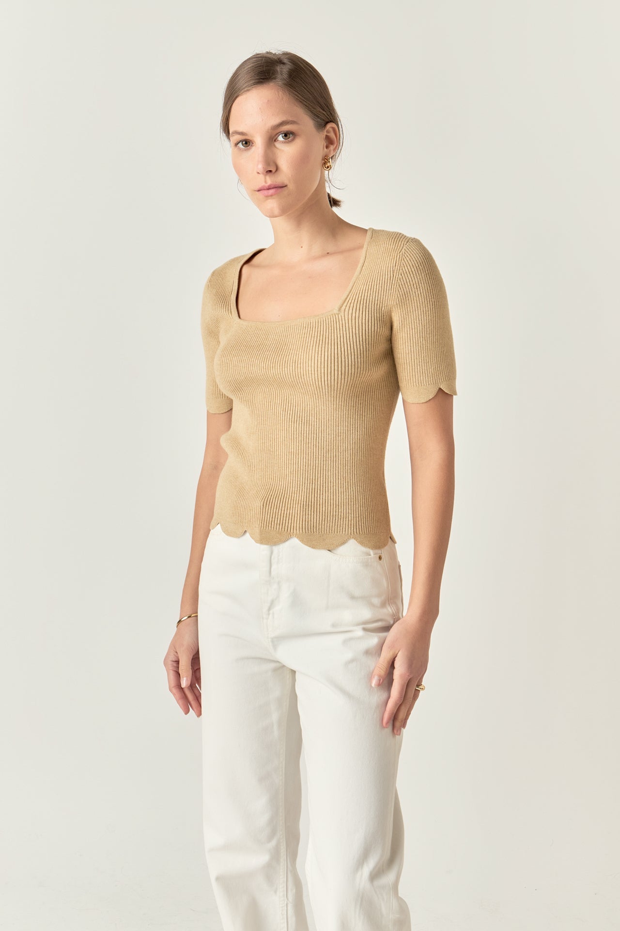 ENGLISH FACTORY - Scalloped Hem Square Neck Sweater - SWEATERS & KNITS available at Objectrare
