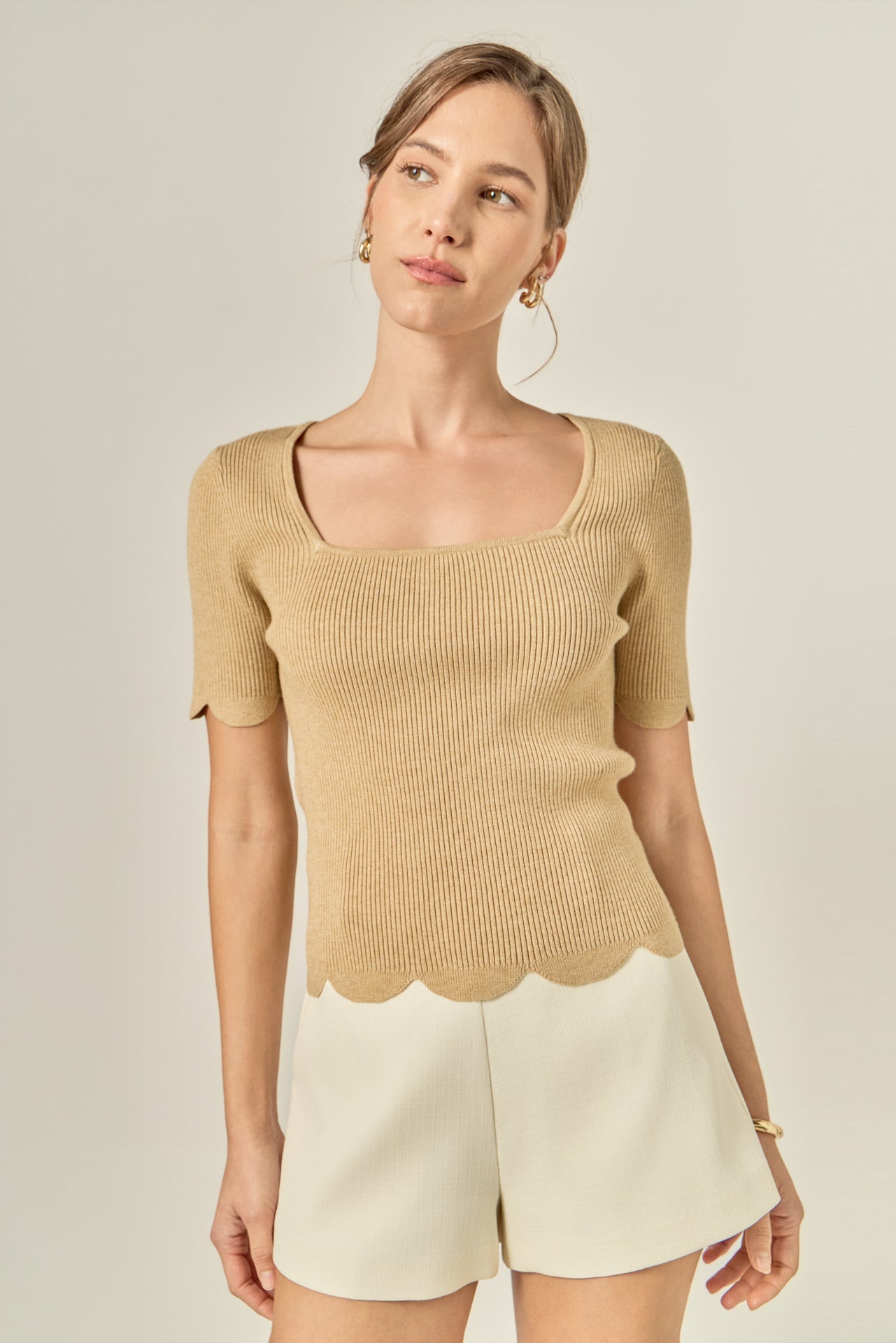 ENGLISH FACTORY - Scalloped Hem Square Neck Sweater - SWEATERS & KNITS available at Objectrare