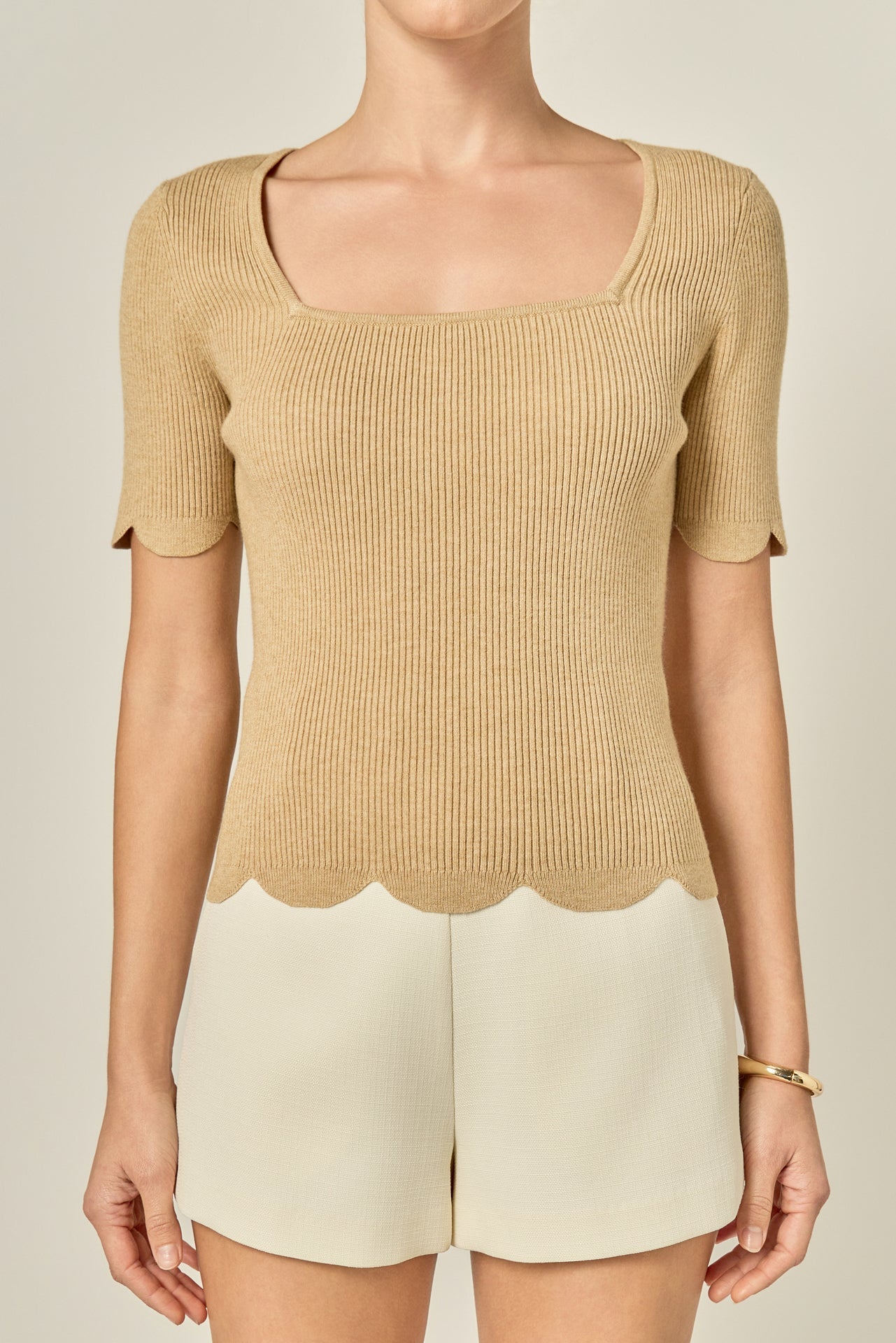 ENGLISH FACTORY - Scalloped Hem Square Neck Sweater - SWEATERS & KNITS available at Objectrare
