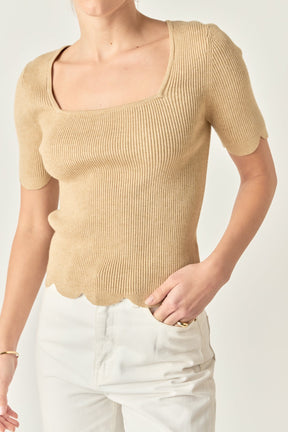 ENGLISH FACTORY - Scalloped Hem Square Neck Sweater - SWEATERS & KNITS available at Objectrare