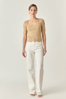 ENGLISH FACTORY - Scalloped Hem Square Neck Sweater - SWEATERS & KNITS available at Objectrare