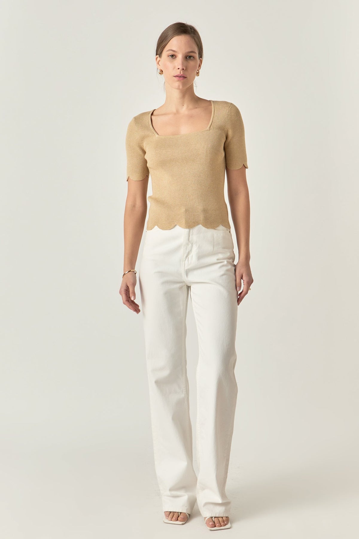 ENGLISH FACTORY - Scalloped Hem Square Neck Sweater - SWEATERS & KNITS available at Objectrare