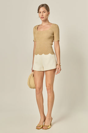 ENGLISH FACTORY - Scalloped Hem Square Neck Sweater - SWEATERS & KNITS available at Objectrare