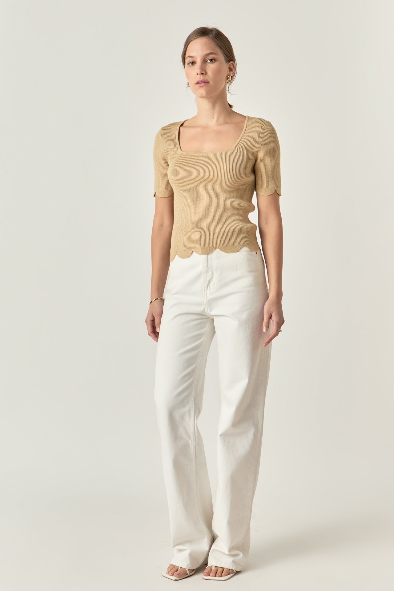 ENGLISH FACTORY - Scalloped Hem Square Neck Sweater - SWEATERS & KNITS available at Objectrare