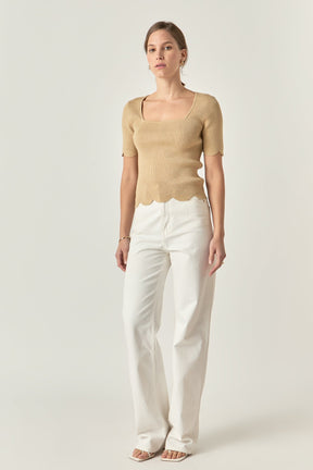 ENGLISH FACTORY - Scalloped Hem Square Neck Sweater - SWEATERS & KNITS available at Objectrare