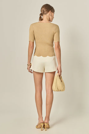 ENGLISH FACTORY - Scalloped Hem Square Neck Sweater - SWEATERS & KNITS available at Objectrare