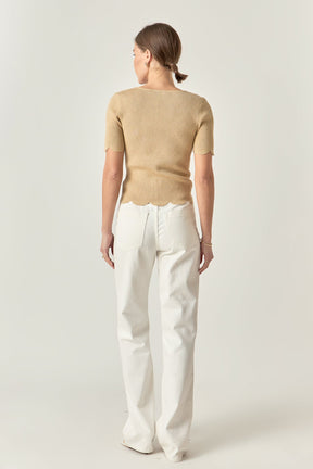 ENGLISH FACTORY - Scalloped Hem Square Neck Sweater - SWEATERS & KNITS available at Objectrare