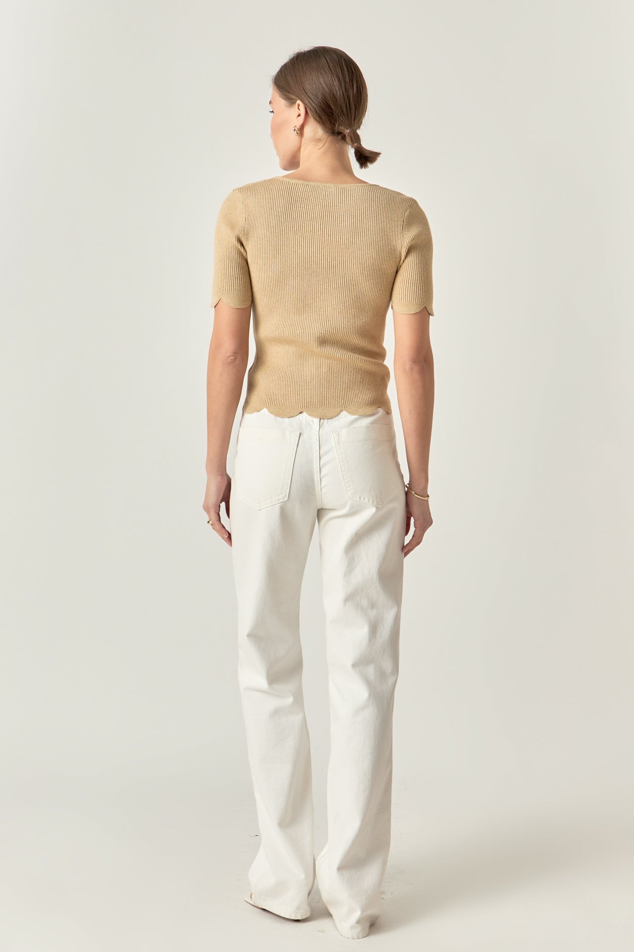 ENGLISH FACTORY - Scalloped Hem Square Neck Sweater - SWEATERS & KNITS available at Objectrare