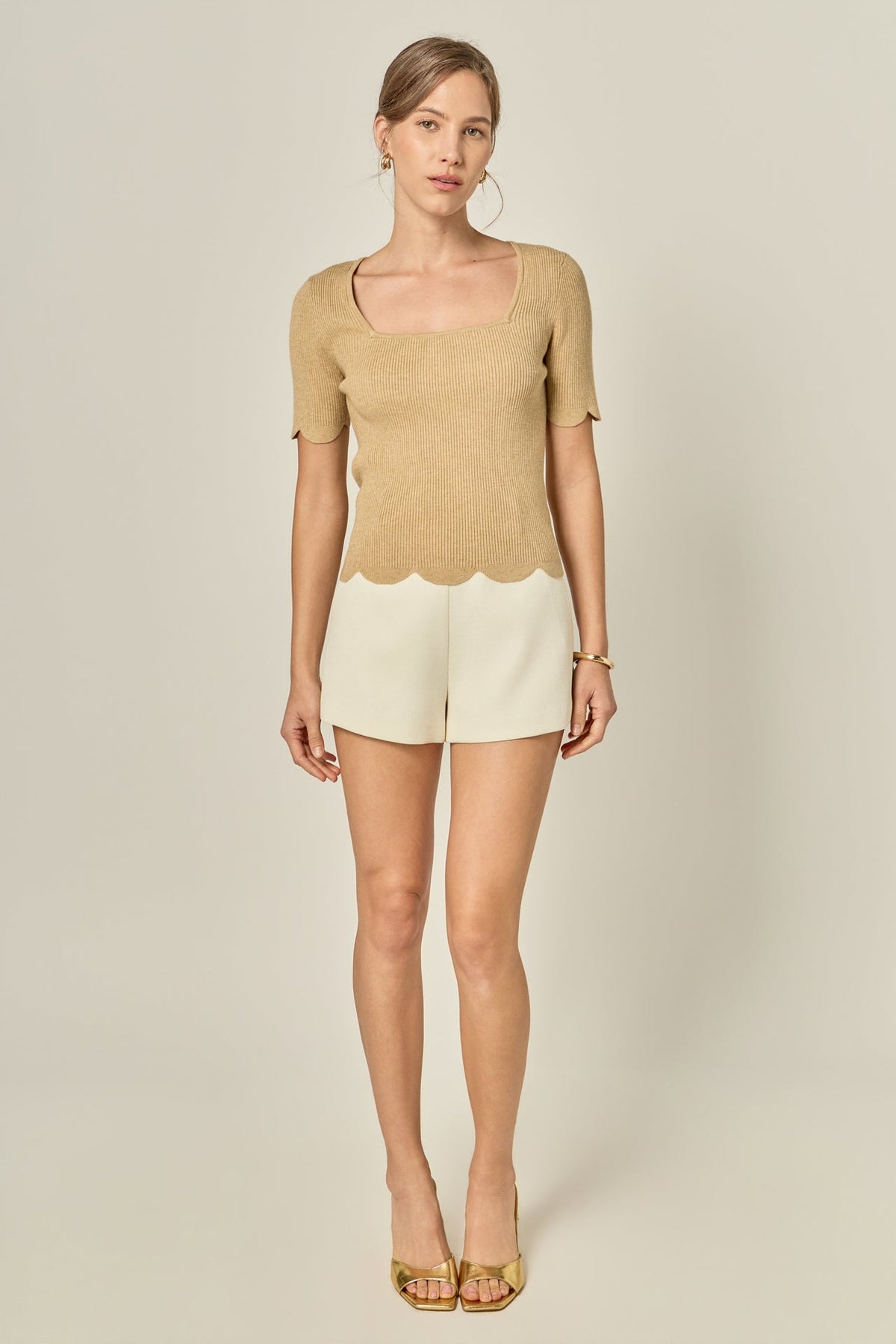 ENGLISH FACTORY - Scalloped Hem Square Neck Sweater - SWEATERS & KNITS available at Objectrare