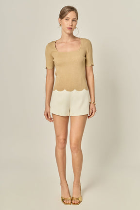 ENGLISH FACTORY - Scalloped Hem Square Neck Sweater - SWEATERS & KNITS available at Objectrare