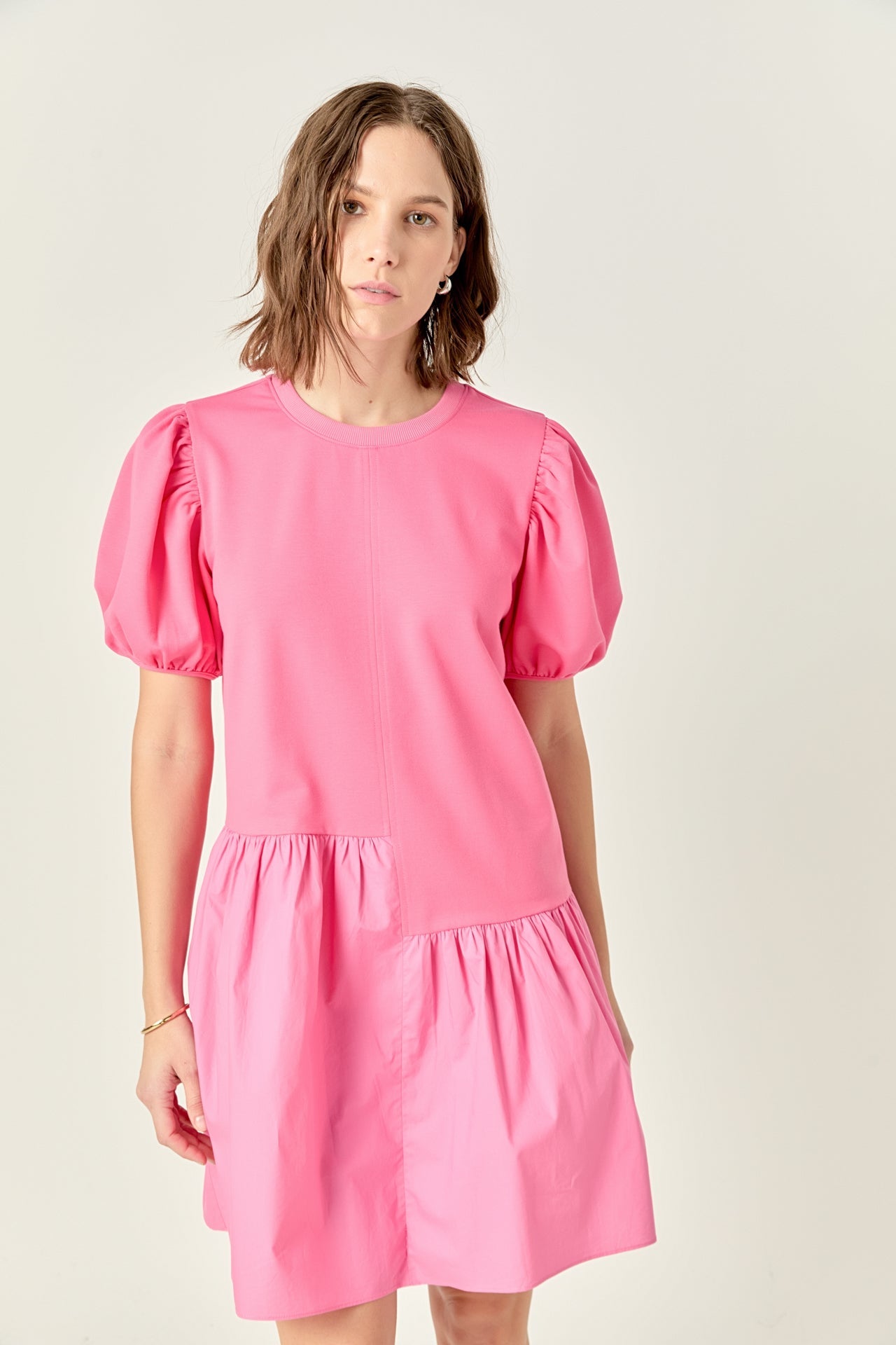 ENGLISH FACTORY - Knit Woven Mixed Dress in Pink - DRESSES available at Objectrare