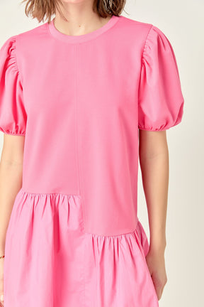 ENGLISH FACTORY - Knit Woven Mixed Dress in Pink - DRESSES available at Objectrare