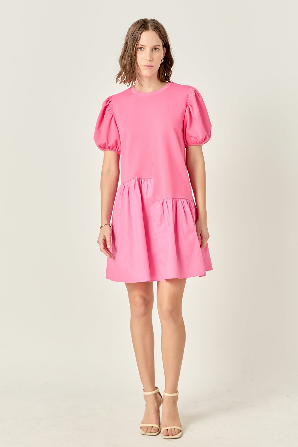 ENGLISH FACTORY - Knit Woven Mixed Dress in Pink - DRESSES available at Objectrare